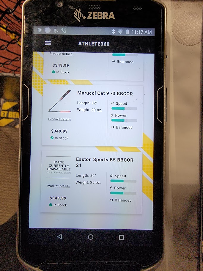 Bat recommendation list on a Zebra handheld