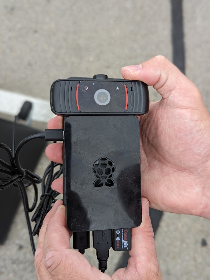 Raspberry Pi and camera rig used to detect vehicles for curbside pickup