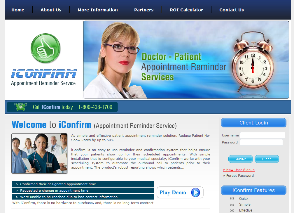 iConfirm appointment reminder service homepage